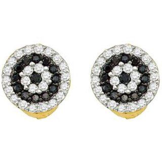 0.26 Carat (ctw) 10k Yellow Gold Round Black & White Diamond Ladies Cluster Stud Earrings: Jewelry