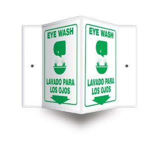 Accuform Signs SBPSP651 Spanish Bilingual Projection Sign 3D, Legend "EYE WASH/LAVADO PARA LOS OJOS (ARROW)" with Graphic, 12" x 9" Panel, 0.10" Thick High Impact Plastic, Pre Drilled Mounting Holes, Green on White: Industrial Warn