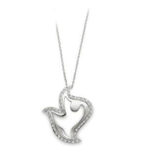 Sterling Silver White CZ Peace Dove Pendant Necklace Jewelry