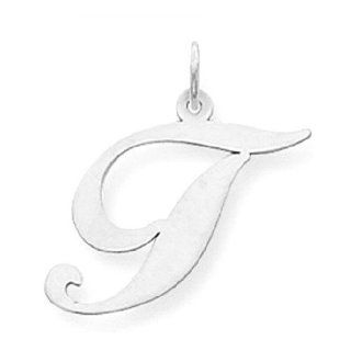 14k White Gold Medium Fancy Script Initial T Letter Charm YC653T Clasp Style Charms Jewelry