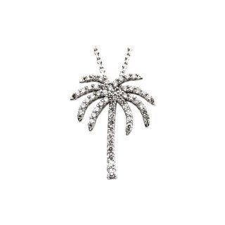 14K White Gold 1/3 ct. Diamond Palm Tree Necklace   16'': Pendant Necklaces: Jewelry