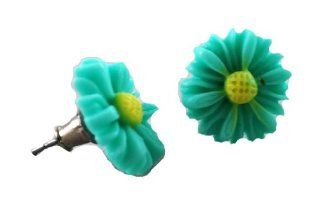 Beautiful Vintage Look Aves Designs Handmade Mint Green and Yellow Daisy Stud Earrings Jewelry