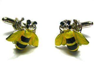 Yellow & Black Bumble Bee Hornet Enamel Cufflinks: Jewelry