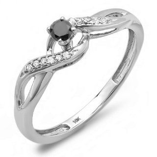 0.20 Carat (ctw) 10k White Gold Round Black And White Diamond Crossover Swirl Ladies Bridal Promise Engagement Ring: Jewelry