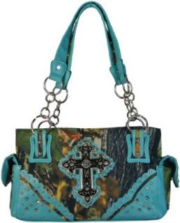 Texcyngoods Concealed Carry Purse Camo Handbag Bling Cross wFaux Leather Blue: Clothing