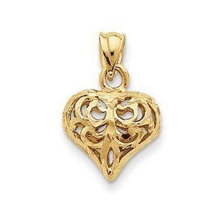 IceCarats Designer Jewelry 14K Diamond Cut Open Filgree Fleur De Lis Heart Pendant (Small): Jewelry