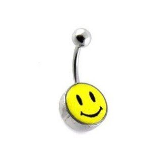 Smiley Logo 316L Steel Navel Belly Button Ring   Body Piercing & Jewelry by VOTREPIERCING   Size: 1.6mm/14G   Length: 10mm   Small ball: 05mm   Big ball: 12mm: Jewelry