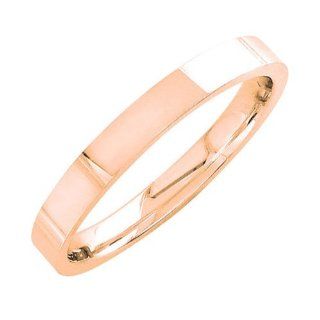 18K Rose Gold Men's Traditional Top Flat Wedding Band (3mm): Jewelry