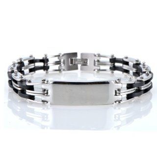Eternal Bond Men's Stainless Steel Black Rubber Medical ID Bracelet 8.50 inches: Link Bracelets: Jewelry