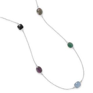 Sterling Silver 21 Inch Multistone Necklace: Jewelry