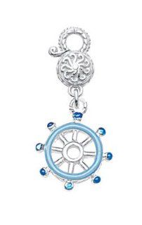 CleverEve's Sterling Silver Blue Enamel Ship Wheel Charm: CleverEve: Jewelry