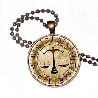 Copper Zodiac Libra (Sept 23   Oct. 22) on Crystal and Copper Pendent with 24" Copper Ball Chain: Chain Necklaces: Jewelry