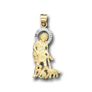 14K Solid Yellow 2Tone Gold Saint Lazarus Charm Pendant: IceNGold: Jewelry