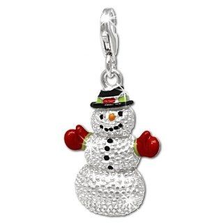 SilberDream Charm snowman red, black and green enameled, 925 Sterling Silver Charms Pendant with Lobster Clasp for Charms Bracelet, Necklace or Earring FC697: SilberDream: Jewelry