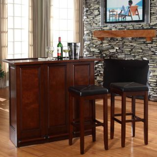 Mobile Folding Bar in Vintage Mahogany with 29 Upholstered Square