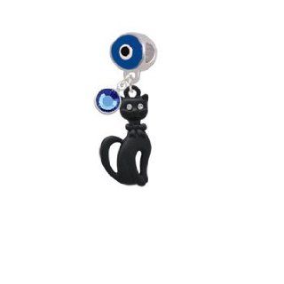 Tall Sitting Matte Black Cat Blue Evil Eye Charm Bead Dangle with Crystal Drop: Delight & Co.: Jewelry