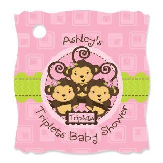 Triplet Monkey Girls   20 Personalized Baby Shower Die Cut Card Stock Tags: Toys & Games