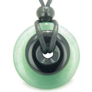Double Lucky Amulet Magic Donuts Quartz Green Aventurine and Black Onyx Gemstones Spiritual Protection and Healing Powers Pendant Necklace: Best Amulets: Jewelry