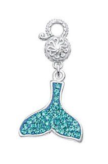 CleverEve's Sterling Silver Blue Crystal Whale Tail Charm: Pendant Necklaces: Jewelry