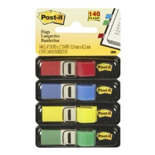 Post it Flags, Assorted Primary Colors, 1/2 Inch Wide, 35/Dispenser, 4 Dispensers/Pack : Tape Flags : Office Products