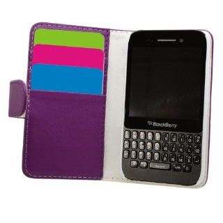 SAMRICK   Blackberry Q5   Executive Specially Designed Soft Leather Book Wallet Case With Credit Card/Business Card Holder   Purple: Cell Phones & Accessories
