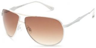 Andrea Jovine Women's A686 Aviator Sunglasses,Silver And White Frame/Gradient Brown Lens,one size: Clothing