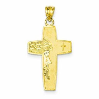 14K Gold Cross w/Jesus Face Pendant: Jewelry
