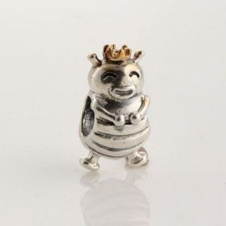 925 Sterling Silver with Gold Color Vermeil "Queen Bee" Charms/beads for Pandora, Biagi, Chamilia, Troll and More Bracelets: Jewelry