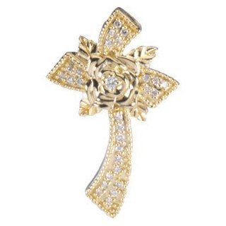 14 Karat Yellow Gold Floral Diamond Cross Pendant: Diamond Designs: Jewelry