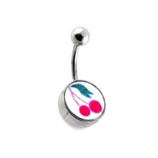 Cherries Logo 316L Steel Navel Belly Button Ring   Body Piercing & Jewelry by VOTREPIERCING   Size: 1.6mm/14G   Length: 10mm   Small ball: 05mm   Big ball: 12mm: Jewelry