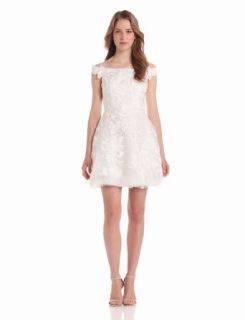 Adrianna Papell Women's Embroidered Organza Off Shoulder Dress, Ivory, 16 at  Womens Clothing store: Women Cocktail Dresses