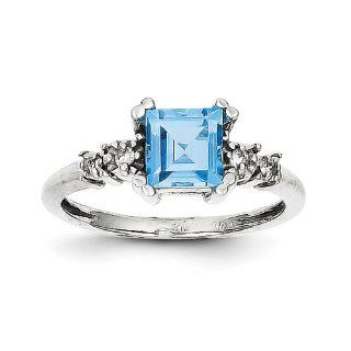 10k White Gold Diamond and Blue Topaz Ring: Jewelry