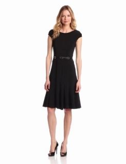 Anne Klein Women's Cap Sleeve Solid Dress, Black, 2 at  Womens Clothing store: