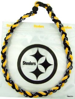 20" Black Gold Braided Titanium Fiber Sports Necklace with Pittsburg Steelers Plastic Carrying Bag: Jewelry