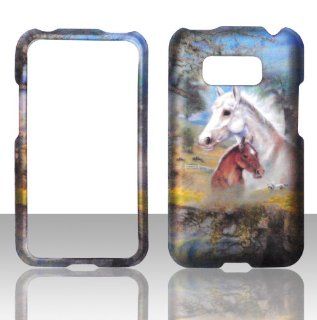 2D Racing Horses LG Optimus Elite LS696 Sprint, Virgin Mobile Case Cover Hard Protector Phone Cover Snap on Case Faceplates: Cell Phones & Accessories