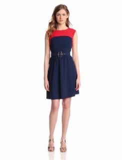 AGB Women's Belted Color Block Dress, Red/Navy, 12 at  Womens Clothing store