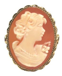 Cameo Ring Carnelian Shell Master Carved Sterling Silver 18k Gold Overlay Size 8.5 Italian: Jewelry