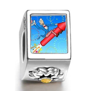 Soufeel Uncle Sam Riding Rocket November Birthstone Flower European Charms Pandora Bracelets Compatible Bead Charms Jewelry