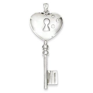 Sterling Silver CZ Heart Key Pendant. Metal Wt  6.44g: Jewelry