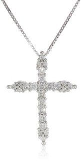 Women's 10K White Gold Diamond Cross Pendant Necklace (1/4 cttw, I J Color, I2 Clarity) 18" Jewelry