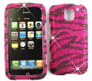 LG Optimus M MS690 Full Diamond Crystal, Pink Zebra Hard Case/Cover/Faceplate/Snap On/Housing/Protector: Cell Phones & Accessories
