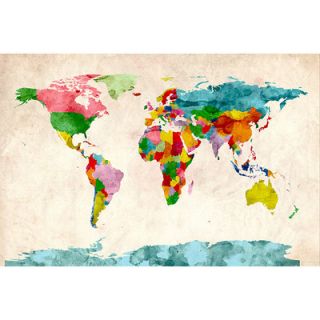 iCanvasArt World Map Watercolors III by Michael Thompsett on Canvas