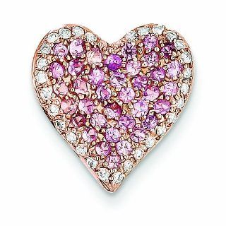 1 Carat 14K Gold Rose Gold Diamond & Pink Sapphire Vintage Heart Pendant: Jewelry