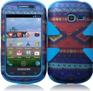 For Samsung Galaxy Centura S738C Discover S730G Dynamic Sky Blue Silicone With Blue Decorative Tribal Aztec Hard Impact Hybrid Fusion Tuff Double Layer Cover Case Cell Phones & Accessories