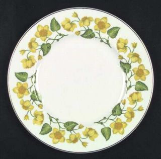 Wedgwood Kingcup Dinner Plate, Fine China Dinnerware   Yellow Flowers, Green Lea
