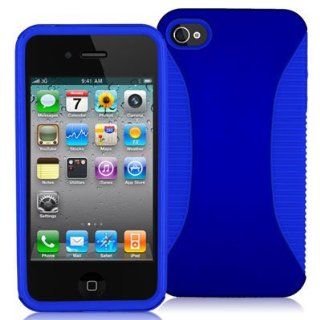 Apple iPhone 4 DELUXE HYBRID (Gel Surrounded by Hard Plastic)   BLUE ON BLUE   Snap On Cover, Hard Plastic Case, Face cover, Protector   Retail Packaged: Cell Phones & Accessories