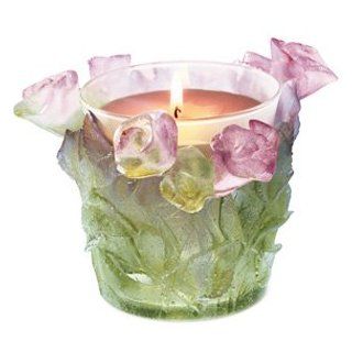 Daum Roses Glass Candleholder   Pillar Holders