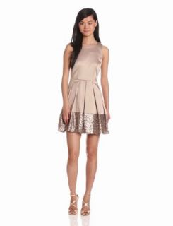 Taylor Dresses Women's Stretch Satin Dress With Sequins, Mocha, 4