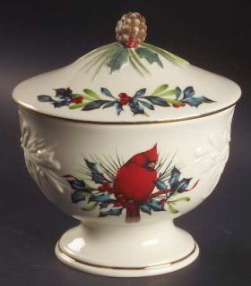 Lenox China Winter Greetings Footed Candy Dish with Lid, Fine China Dinnerware  