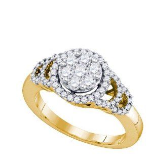 0.71 Carat (ctw) 10K Yellow Gold Round Diamond Ladies Cluster Right Hand Fashion Ring 3/4 CT Jewelry